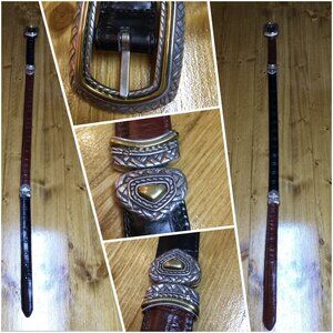 Vintage Brighton Two Tone Reversible Leather Belt Brown Black Embossed Design